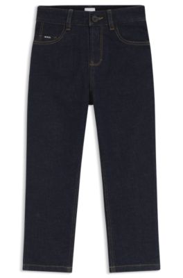Kids' dark-blue loose-fit jeans in stretch denim, Patterned