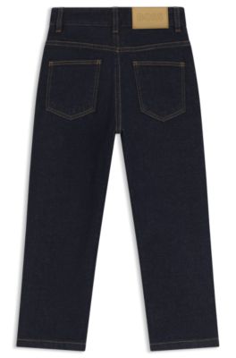 Kids' dark-blue loose-fit jeans in stretch denim, Patterned
