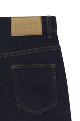 Kids' dark-blue loose-fit jeans in stretch denim, Patterned