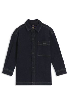 Kids' denim shirt in stretch cotton, Patterned