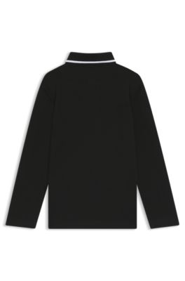 Polo de manga larga para ni&ntilde;os en piqu&eacute; de algod&oacute;n con logo, Negro