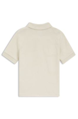 Kids' jacquard-pattern polo shirt in stretch cotton, Light Beige
