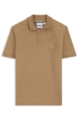 Kids' Johnny-collar polo shirt in knitted cotton, Brown