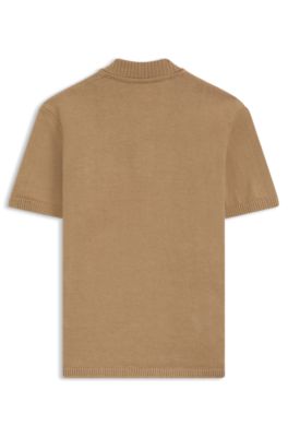 Kids' Johnny-collar polo shirt in knitted cotton, Brown