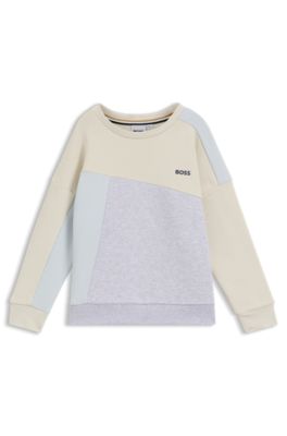 Kids' colour-blocked sweatshirt in a cotton blend, Light Beige