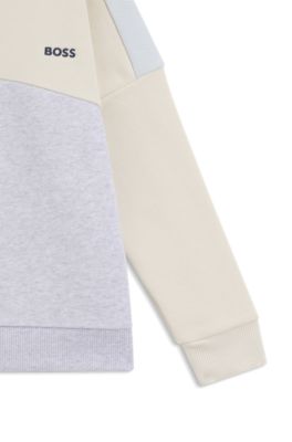 Kids' colour-blocked sweatshirt in a cotton blend, Light Beige