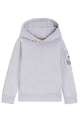 Sudadera con capucha para ni&ntilde;os de forro polar de algod&oacute;n con aplique de logo, Gris claro