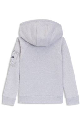Sudadera con capucha para ni&ntilde;os de forro polar de algod&oacute;n con aplique de logo, Gris claro
