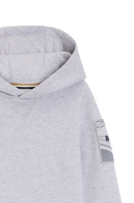 Kids' appliqu&eacute;-logo hoodie in a cotton blend, Light Grey