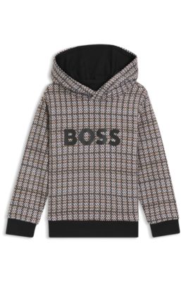 Sudadera con capucha para ni&ntilde;os de forro polar de algod&oacute;n con motivo estampado, Negro