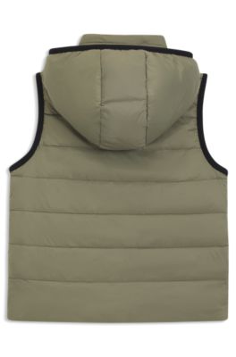 Chaleco reversible para ni&ntilde;os con relleno de plum&oacute;n y logo estampado, Verde oscuro