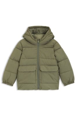 Chaqueta acolchada para ni&ntilde;os con capucha y logo estampado, Verde oscuro
