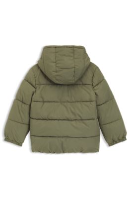 Chaqueta acolchada para ni&ntilde;os con capucha y logo estampado, Verde oscuro