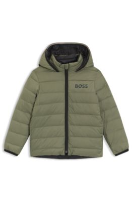 Chaqueta reversible repelente al agua para ni&ntilde;os con relleno de plum&oacute;n, Verde oscuro