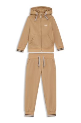 Kids' logo-detail tracksuit in a cotton blend, Brown