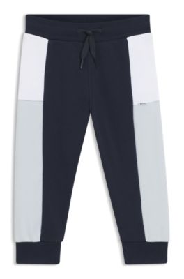Pantalones de ch&aacute;ndal para ni&ntilde;os en forro polar de algod&oacute;n con bloques de color, Azul oscuro