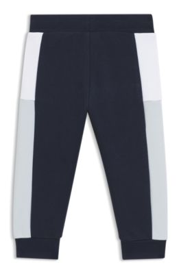 Pantalones de ch&aacute;ndal para ni&ntilde;os en forro polar de algod&oacute;n con bloques de color, Azul oscuro