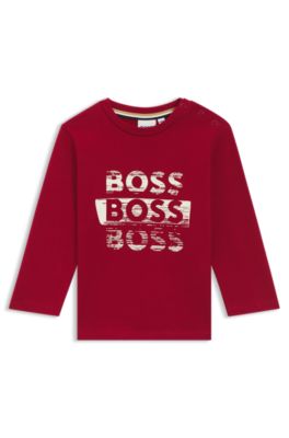 Camiseta de manga larga para ni&ntilde;os en algod&oacute;n con logos repetidos, Rojo