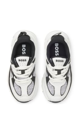 Deportivas para ni&ntilde;os de piel y malla con logo, Blanco