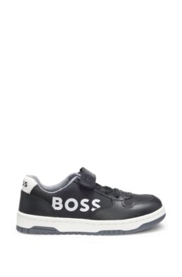 Kids' trainers in leather and canvas, Black