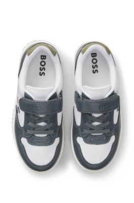 Kids' trainers in leather and canvas, Dark Grey