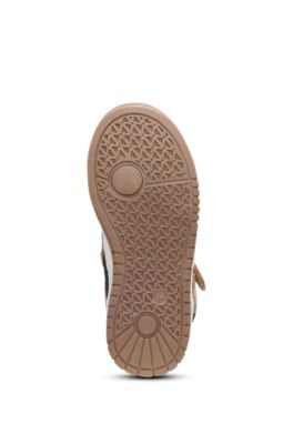 Kids' trainers in leather and velvet, Brown