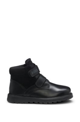 Botas para ni&ntilde;os en piel de napa, ante y malla, Negro