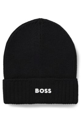 Kids' beanie hat with rubber-print logo, Black