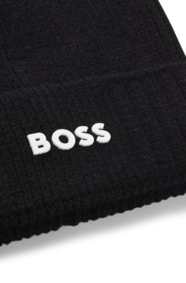 Kids' beanie hat with rubber-print logo, Black