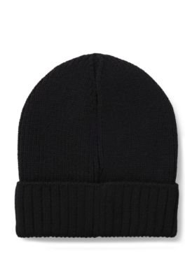 Kids' beanie hat with rubber-print logo, Black