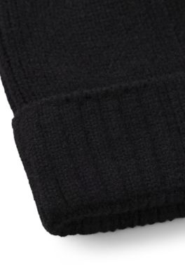 Kids' beanie hat with rubber-print logo, Black