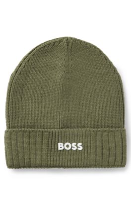 Kids' beanie hat with rubber-print logo, Dark Green