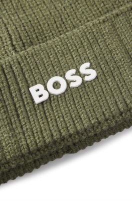 Kids' beanie hat with rubber-print logo, Dark Green