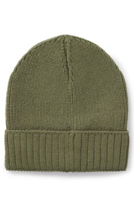 Kids' beanie hat with rubber-print logo, Dark Green