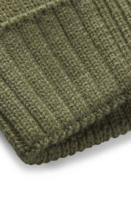 Kids' beanie hat with rubber-print logo, Dark Green