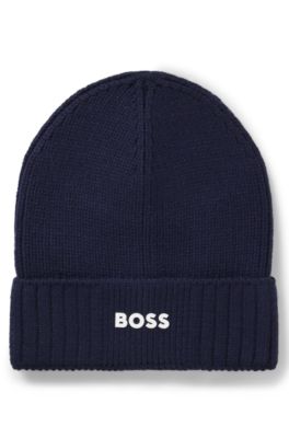Kids' beanie hat with rubber-print logo, Dark Blue