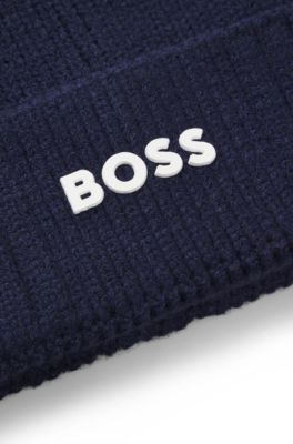 Kids' beanie hat with rubber-print logo, Dark Blue