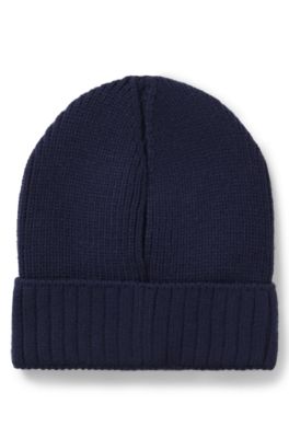 Kids' beanie hat with rubber-print logo, Dark Blue