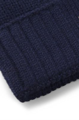 Kids' beanie hat with rubber-print logo, Dark Blue