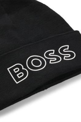 Kids' beanie hat with silicone-print logo, Black