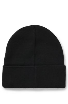 Kids' beanie hat with silicone-print logo, Black