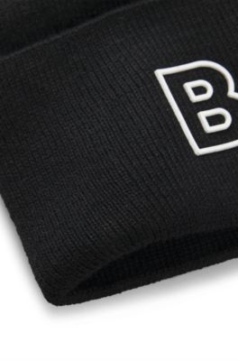 Kids' beanie hat with silicone-print logo, Black