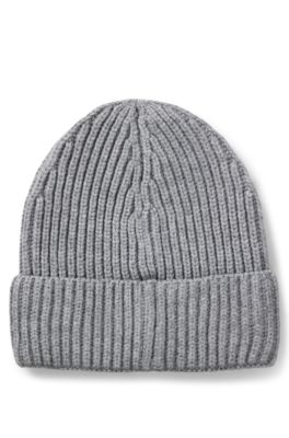 Kids' beanie hat with rubber logo badge, Dark Grey