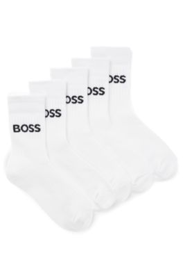 Kids' five-pack of socks with contrast logos, White