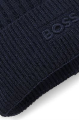 Kids' beanie hat with embroidered logo, Dark Blue