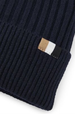 Kids' beanie hat with embroidered logo, Dark Blue