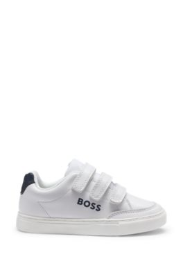 Deportivas para ni&ntilde;os en piel con logo y triple tira antidesgarros, Blanco