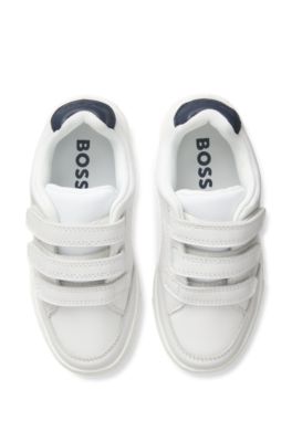 Deportivas para ni&ntilde;os en piel con logo y triple tira antidesgarros, Blanco