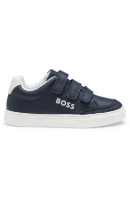 Deportivas para ni&ntilde;os en piel con logo y triple tira antidesgarros, Azul oscuro