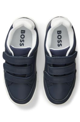 Deportivas para ni&ntilde;os en piel con logo y triple tira antidesgarros, Azul oscuro